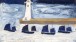 Alfred Wallis, Four Luggers and a Lighthouse, c. 1928, Oil on card, 16.5 x 26 cm, Private Collection, on loan to mima, Middlesbrough Institute of Modern Art