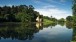 Painshill: The Ruined Abbey and vineyard from across the lake