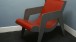 A wooden chair in the guest bedroom, designed by Erno Goldfinger, painted red and grey. www.nationaltrust.org.uk