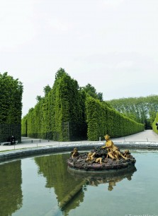 Versailles: This intersection of bosquets illustrates the establishment of architectural walls, consisting of closely planted trees that are pruned & reinforced by lattice fencing; the palisades outside them heighten the experience of discovery within