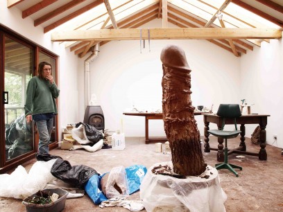 Sarah Lucas, Nobodaddy, in the studio of her garden in Suffolk