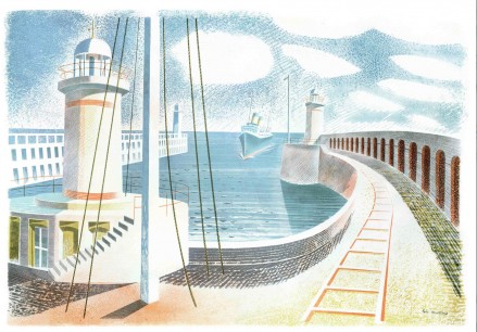 Eric Ravilious, Newhaven Harbour, 1937. Lithograph. 50x75cm. Private collection.