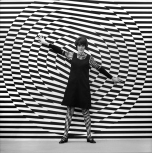 Giorgio Casali, Centro Fly in Milan, op-art background and dress by Krizia, 1966; digital print on aluminium