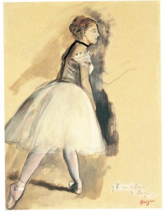 Edgar Degas, Study for ‘Foyer de la Danse à l’Opéra, 1872.  Essence over pencil heightened with bodycolour on beige paper, 27.1x21cm. Private collection