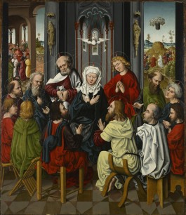 Master of the Regensburg Hostienfrevel, Pentecost, (Germany, Regensburg c. 1480) 110 x 96 cm; oil on spruce. Courtesy of Sam Fogg, London