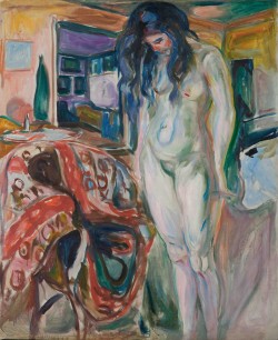 Edvard Munch, Model by the Wicker Chair (1919–21) Oil on canvas 122.5x100cm Munch-museet, Oslo © Munch-museet/Munch-Ellingsen Group/BONO, Oslo 2013