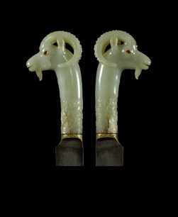 Mughal kard; with a pale green jade hilt carved in the form of a ram’s head India, 17th century