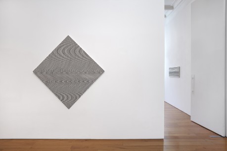 Iinstallation shot at Karsten Schubert, showing Crest, 1964, by Bridget Riley