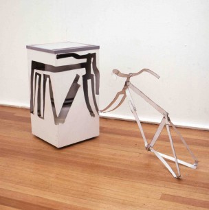 Bill Woodrow RA, Spin Dryer with Bicycle Frame Including Handlebars (1981), Spin dryer, 67x107x64 cm,  Collection of the artist  Photo: Edward Woodman