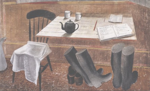 Eric Ravilious, Observer Corps Hut, 1939. Pencil and watercolour, 25.4x41.9cm.  Private collection.