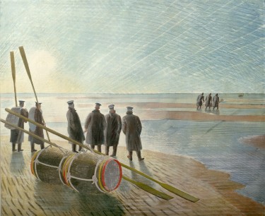 Eric Ravilious, Dangerous Work at Low Tide, 1940. Pencil and watercolour. 44.5×54.6cm  Ministry of Defence Art Collection