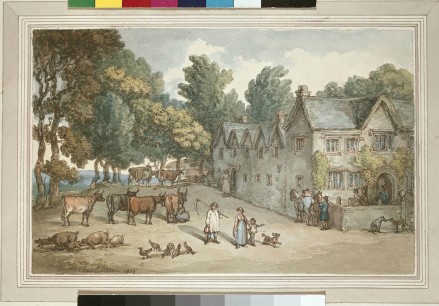 Hengar House and farm, 1803. Pen and ink and watercolour, Rowlandson made almost annual excursions to Cornwall in the years around 1800 to see his friend Matthew Mitchell of Hengar. This farm was almost on the doorstep of the main house