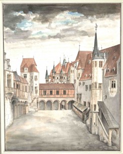 Albrecht Dürer, Innsbruck Castle Court with Clouds (1496 or later), watercolour and gouache over line drawing. Albertina, Vienna