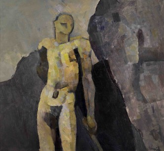 Keith Vaughan, Nude against a Rock (1957); oil on board; 54.3 x 59.7cm; private collection. © the Keith Vaughan Estate