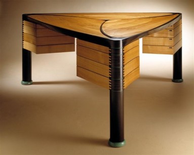 John Makepeace, Trilogy desk, c.1990. Cherry wood, bog oak, stainless steel bronze. Private Collection