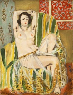 Henri Matisse,  Odalisque Seated with Arms Raised, Green Striped Chair,  1923  oil on canvas  Overall: 65.1 x 50.2 cm Chester Dale Collection