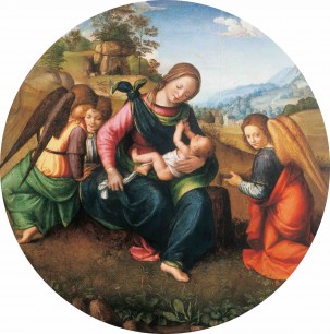 Attributed to Piero di Cosimo, Madonna and Child with Three Angels, c.1500, tempera on panel, diameter: 82cm. Galleria Moretti, Florence