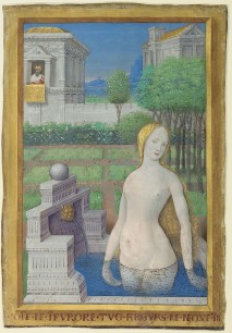 Jean Bourdichon (1457/58–1521). Bathsheba Bathing; a full-page miniature removed from the Hours of Louis XII Tours, 1498/99. Tempera and painted gold and silver on parchment.