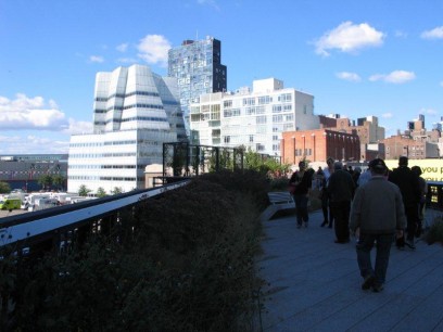 High Line view of Frank Gehry building in Chesea, NY