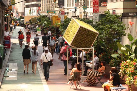 4.	Broadway Pedestrian Plaza, elevated cubes with vegetation and steel, 10.6 ft. x 5 ft. x 5 ft.