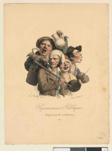 Louis Boilly, lithograph, Réjouissances publiques: Départ pour les distributions, from the series Les Grimaces (c.1826), 36x27 cm. Paris, Bibliothéque Nationale de France, Département d’Estampes et Photographies.