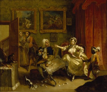 Art at Ascott: The Harlot's Progress: Quarrels With Her  Protector after William Hogarth (1697–1764) hung  at Ascott, The Anthony de Rothschild Collection (National Trust),  ©National Trust Images/John Hammond