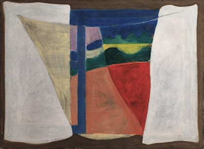 Margaret Mellis, Curtain blowing over landscape, c. 1954 Oil on canvas 56 x 76.1 cm