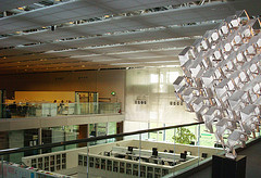 View from the mezzanine. One of the gallery's mezzanines is home to the UEA Collection of Abstract and Constructivist Art, Architecture and Design. It also provides a view of the school's purpose built undergraduate work area