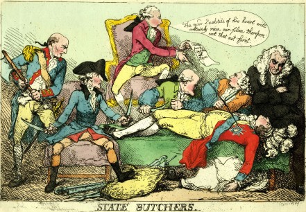 State Butchers. Hand-coloured etching by Rowlandson from an original idea by Henry Wigstead, 27.3 x 38.4 cm Published December 1788 or January 1789