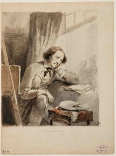 Aimé de Lemud, wash drawing (1853), Painter Leaning at the Window, 28.7 x 21.4 cm. Orléans, Musée des Beaux-Arts.