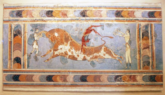 'Bull leaping' fresco from Knossos c.1550–1450BC. Is this the origin of the tales of Theseus and the Minotaur?