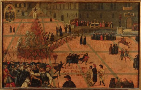 Filippo Dolciati (Florence 1443-1519), attribute, Execution of Girolamo Savonarola, 1498, tempera on panel, 38 x 58 cm.