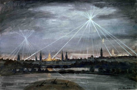 Karl Raible, Air Raid over Hamburg (1944). Oil on canvas, dimensions unknown. Army Art Collection, US Army Center of Military History, Fort McNair, DC