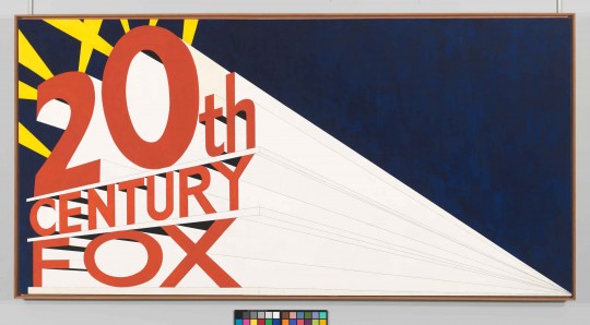 Edward Ruscha (b. 1937)  Large Trademark with Eight Spotlights, 1962.  Oil, house paint, ink, & graphite pencil on canvas 170×338.1cm Whitney Museum of American Art, New York; purchase, with funds from the Mrs Percy Uris Purchase Fund  85.41  © Ed Ruscha