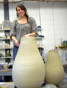 Talented Purbeck ceramicist, Eliza Simpson with some of her work