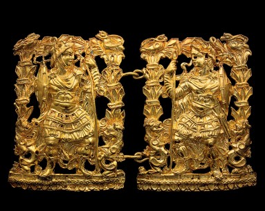 Pair of clasps depicting warriors (Tillya Tepe, Tomb III), 1st century BC-1st century AD  Gold