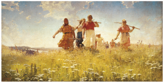 Andrei Mylnikov, In the Peaceful Fields (1950), 200x400cm, St Petersburg, The State Russian Museum