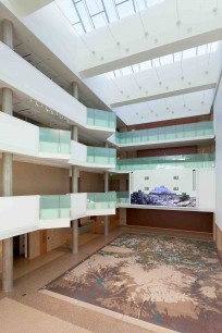 The atrium of the History Colorado Center, showing the Great Map in position