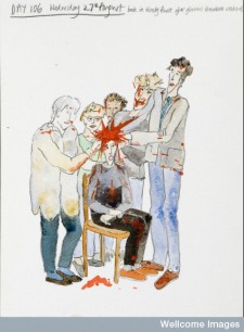 Bobby Baker, Diary Drawing 106  'Meddling professionals' (1997 - 2008)  Watercolour paper, pencil, watercolour