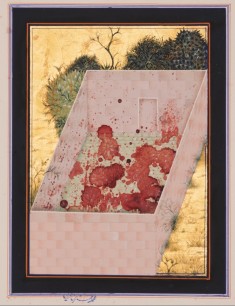 Imran Qureshi, Blessings upon the land of my love, 2011. Opaque watercolour and gold leaf on wasli paper. Diptych: 42.3x35.3 cm each. Deutsche Bank Collection. © Imran Qureshi, Courtesy Corvi-Mora, London