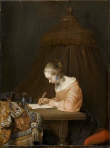 Gerard ter Borch (1617–81), Woman Writing a Letter (c.1655), Oil on panel, 39x29.5 cm. Royal Picture Gallery Mauritshuis, The Hague