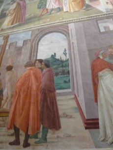 Part of Massaccio's fresco sequence for the Brancacci Chapel, Sta Maria del Carmine, Florence. Image not in book