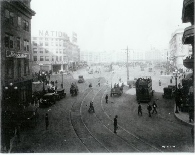 The set for the city as first seen by countryfolk in the film Sunrise (1927)