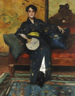William Merritt Chase, A Comfortable Corner (The Blue Kimono), c1888 Oil on canvas, 57×44in. Signed lower right: Wm. M. Chase Littlejohn Collection, 1961.5.21