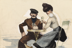 Edward Hopper,  Couple Drinking,  1906–7.  Whitney Museum of American Art, NY Josephine N. Hopper Bequest.  © Heirs of Josephine N. Hopper, licensed by the  Whitney Museum of American Art