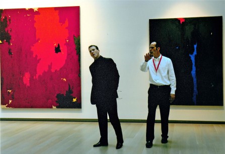 Installation of the inaugural exhibition at the Clyfford Still Museum, Denver, November 2011. adjunct curator David Anfam (left), director Dean Sobel (right).