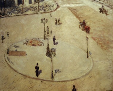 Gustave Caillebotte, A Traffic Island, Boulevard Haussman. (From1853–70 Baron Haussmann remodelled Paris to create the city we see today)