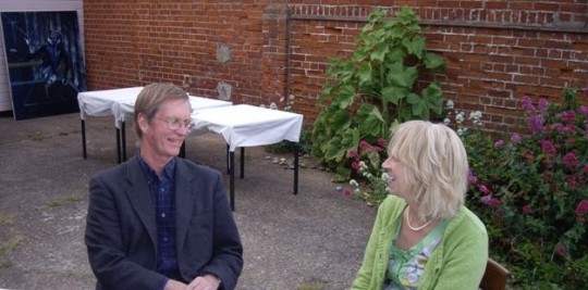 Tony Penrose talking to Sue Ward at Aldeburgh