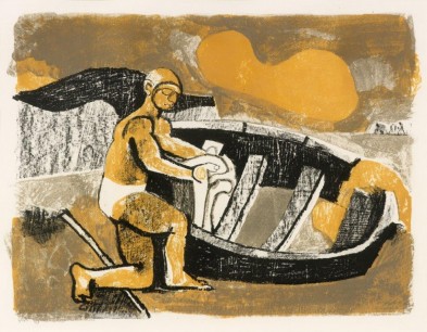 Keith Vaughan, Figure with Boat (lithograph printed on Velin Arches white wove paper, 1949) Image courtesy of Osborne Samuel, London/Collection Hastings and Evans