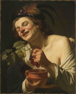 Gerrit von Honthorst, A Smiling Young Man Squeezing Grapes, Worcester Art Museum, Massachusetts. Charlotte E. W. Buffington Fund c.1622